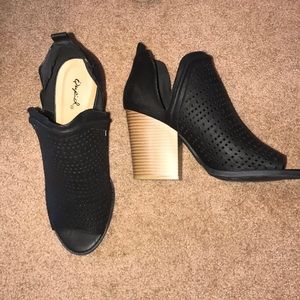 NWOT black slide on booties- open toe